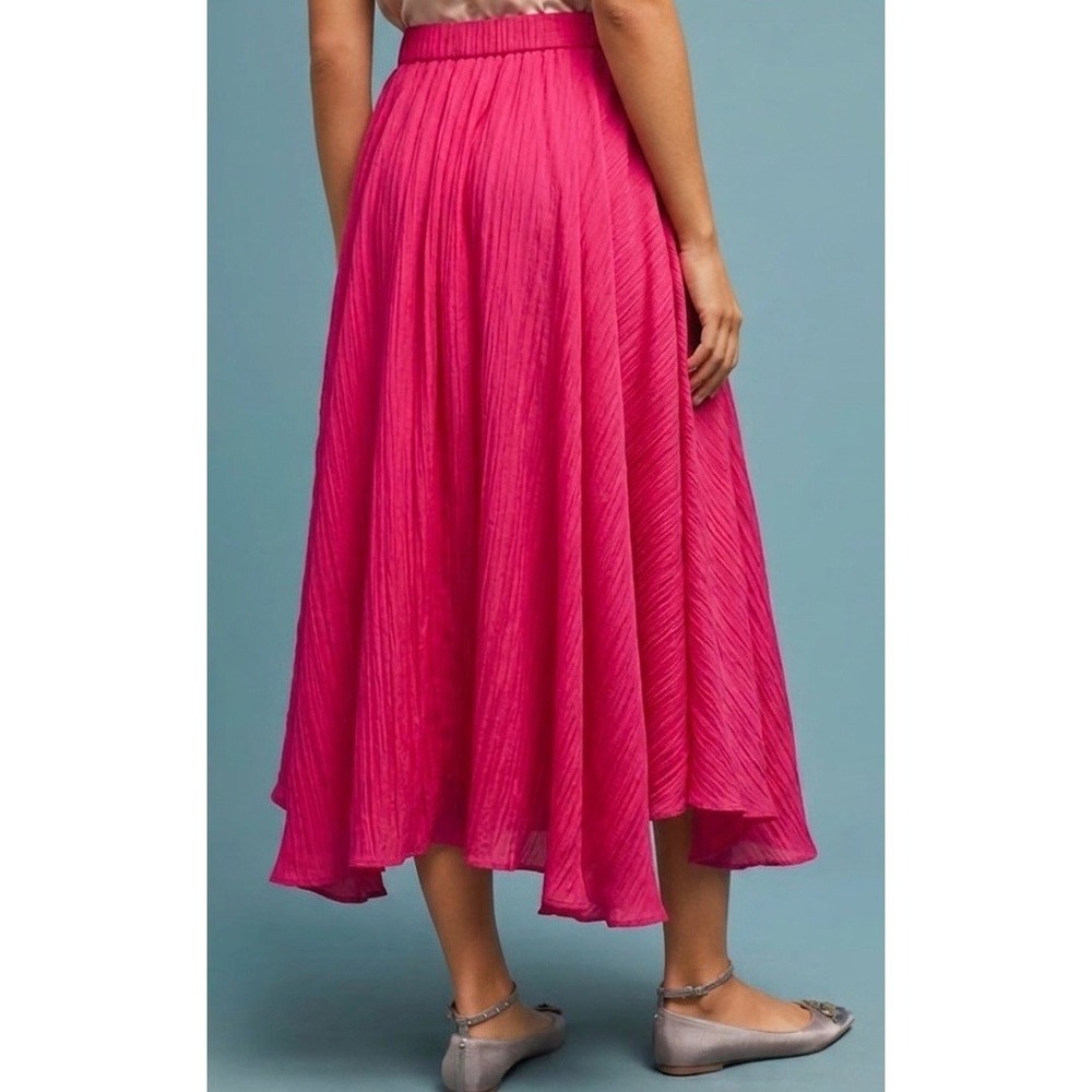 Anthropologie Women's Sz L  Fuschia Pink Pleated Midi Skirt w/Pockets Flowy Boho